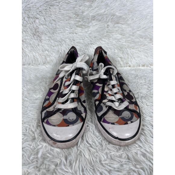 Coach Shoes Womens Size 8 Multicolor Canvas Lace Up Signature C Print Sneaker - Picture 1 of 12